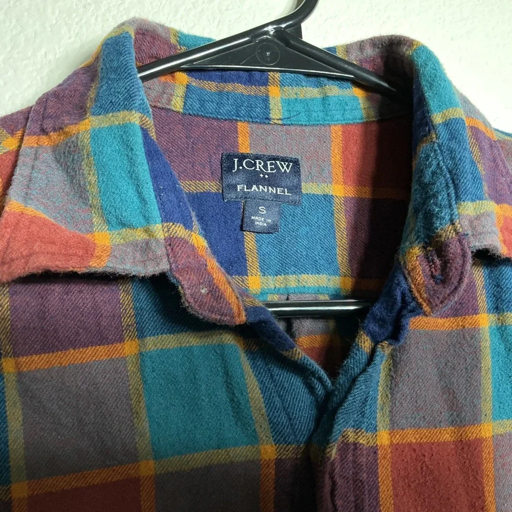 J. Crew Flannel Shirt Mens Small MultiColor Plaid Re-Imagined Cotton Button Down